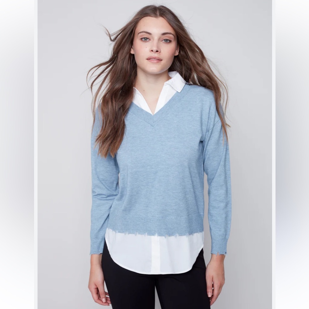 Charlie B | Women’s Snowflake Sweater with Shirt Collar Sz S
